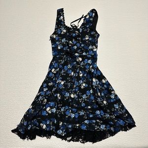 Black & blue Floral Skull Double Layer Dress